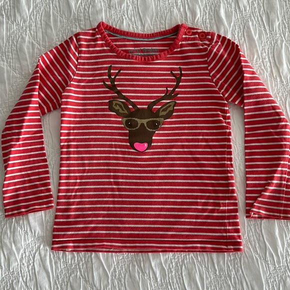 Mini Boden Red and White Striped Reindeer Long Sleeve Tee Size 2/3T. EUC. - Picture 1 of 4